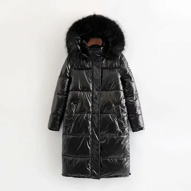

65mr-191009 Korean-style WOMEN'S Wear 2019 Winter New Style Long Fur Collar Lettered Applique Hooded Cotton Overcoat Women's