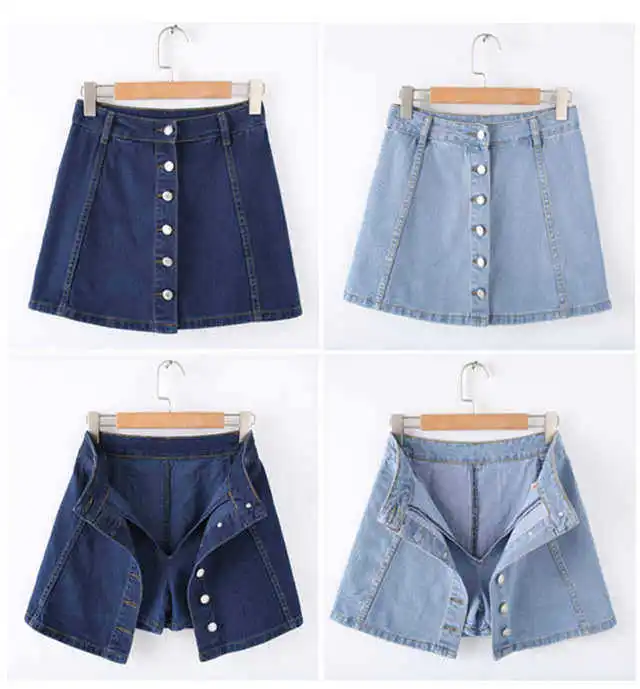 

Spring And Summer High-waisted Anti-Exposure A- line Denim Skirt Single Breasted Skirt