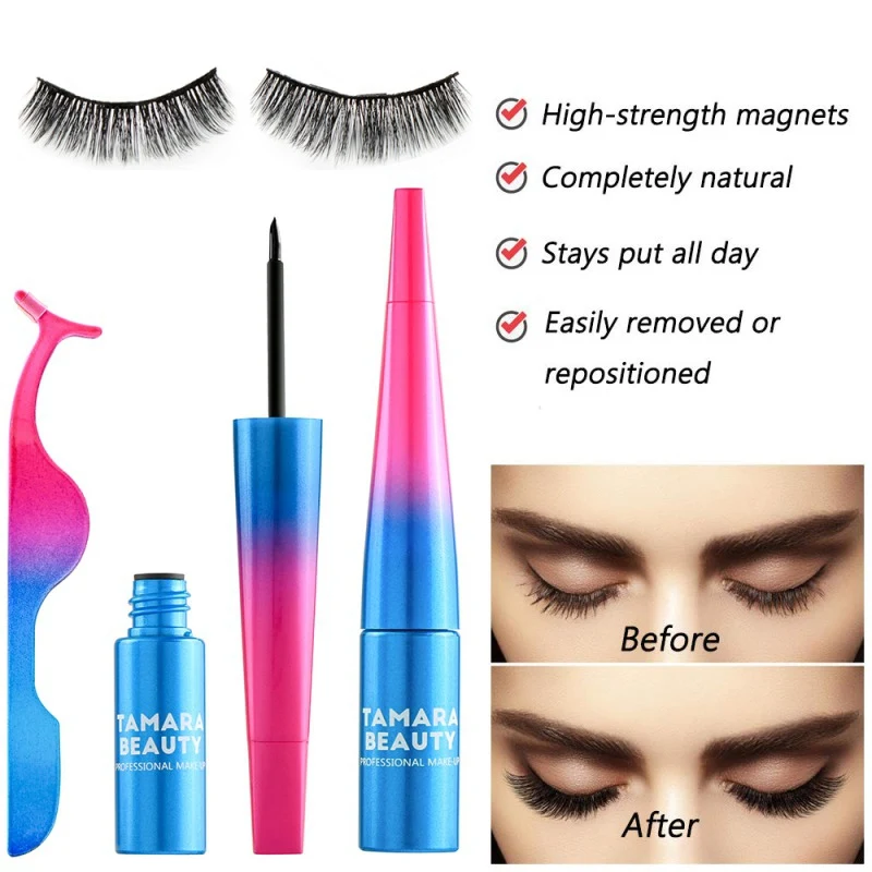 Magnetic Eyelashes natural long Magnetic Liquid Eyeliner& Magnetic False Eyelashes& Tweezer Set Make up set HOT Dropshipping