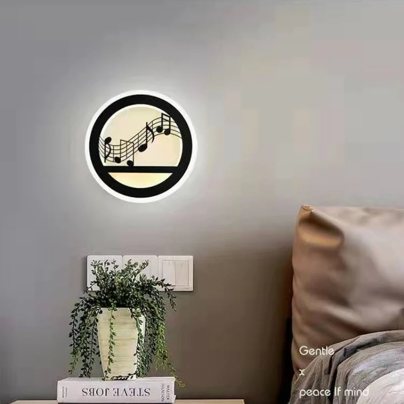 Светодиодный Светодиодный настенный светильник в стиле ретро, креативная живопись, 110-240 В, современное черное бра, украшение для ванной комнаты, гостиной, комнаты с животными - Цвет абажура: Round Music