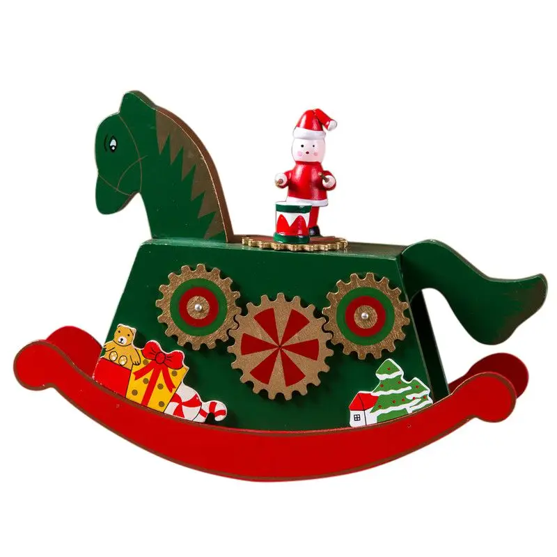 Цветная окрашенная деревянная лошадка-качалка, Рождественская музыкальная шкатулка, Рождественское украшение, праздничный подарок для детей
