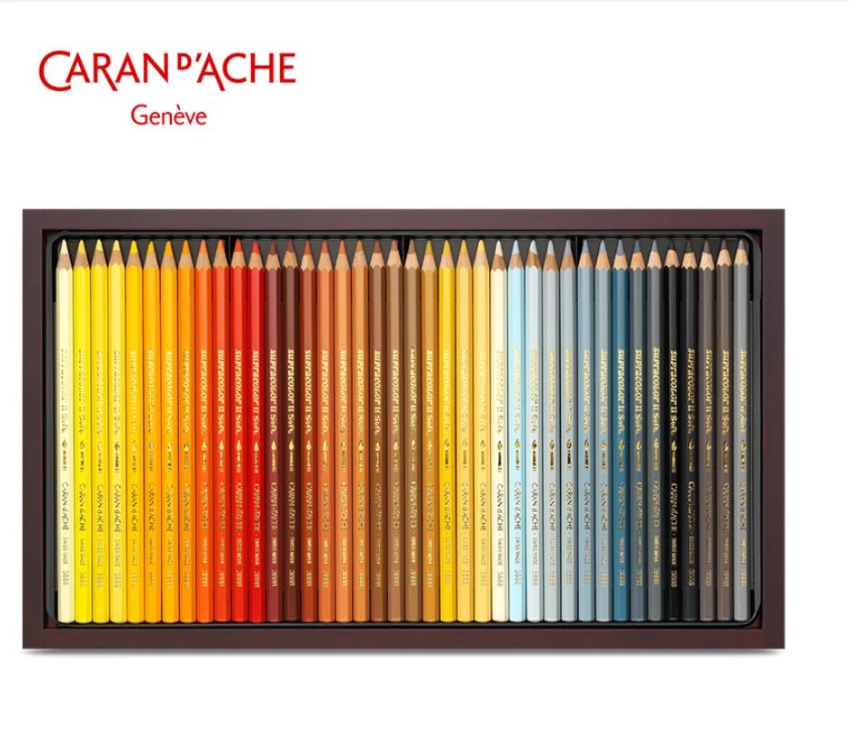 CARAN D'ACHE SUPRACOLOR series 80/120 color Water soluble color lead  pencilWooden gift box for beginners and adult art supplies - AliExpress