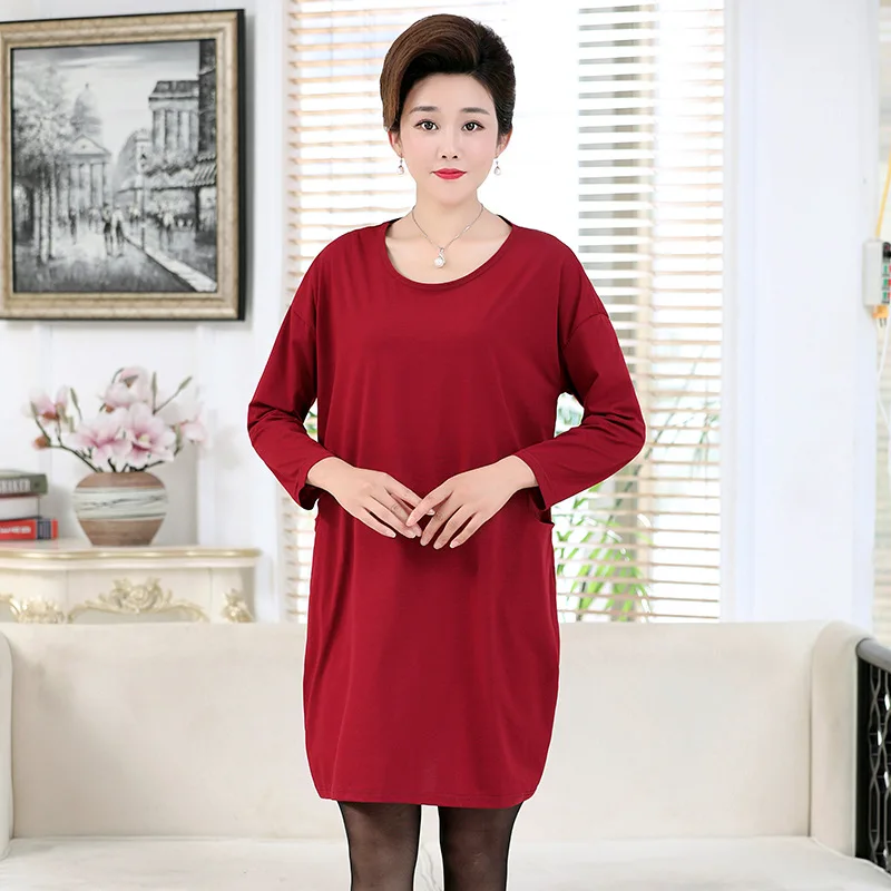

Large Size Dress Fat Mm2018 Autumn New Style Dress Plum Mom 200 Loose-Fit Belly Covering Long Sleeve Base Skirt