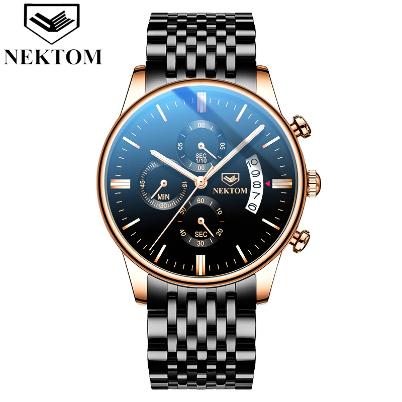 NEKTOM Men's Watches Quartz Watch Waterproof Watches Steel Strap