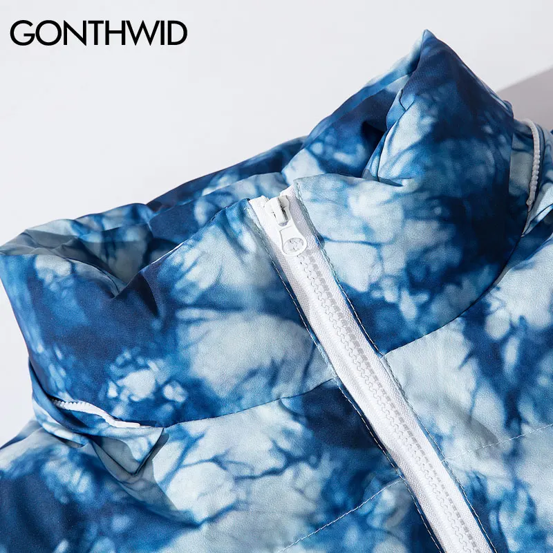 GONTHWID Tie Dye/толстая теплая парка со съемным капюшоном, куртки, хип-хоп хлопчатобумажные пуховики в повседневном стиле, парки, зимние пальто, уличная верхняя одежда