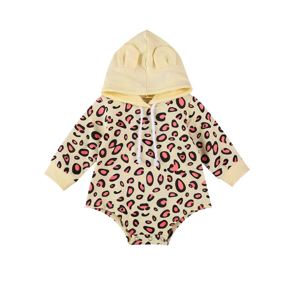 

Three Colors One Piece Hooded Fall Bodysuit 0-12M Infant newborn Baby Girls Boys Long Sleeve Jumpsuit Leopard Printed Playsuit