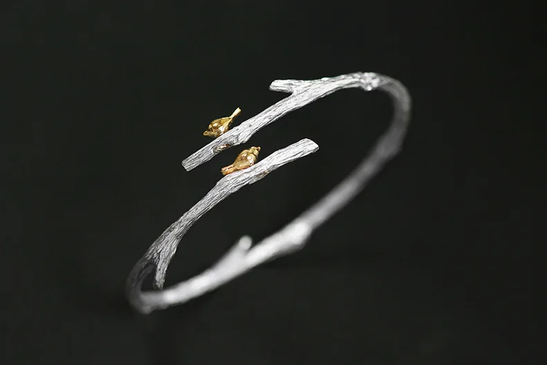 INATURE 925 пробы серебряный Птица на ветке браслет браслеты для женщин простой открытый манжета