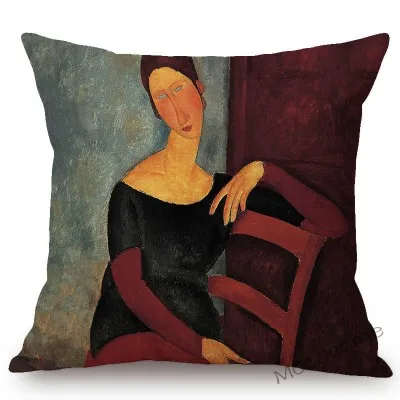 Итальянская Amadeo Modigliani масляная живопись обнажённая девушка голый женщина абстрактный портрет диван наволочка современное искусство льняная наволочка - Цвет: T339-20