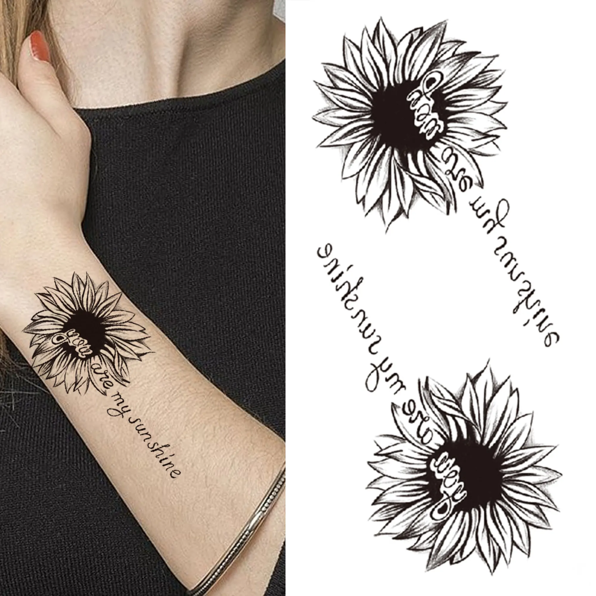 3D SunFlower Temporary Tattoos For Women Girls Dreamcatcher Rose Fake Peony  Tatoos Dahlia Daffodil Sexy Black Tattoo Sticker _ - AliExpress Mobile