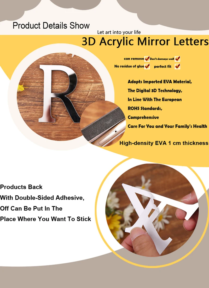 3D Letters Wall Stickers Home Decor DIY Acrylic Mirror English Letters Decoration Special Creative Personality Ornaments 1