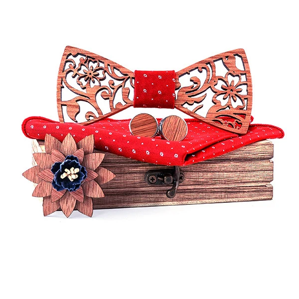 Ручной работы деревянный галстук-бабочка галстук тренд галстук набор галстук-бабочка шарф Запонки брошь Подарочная коробка мужские аксессуары