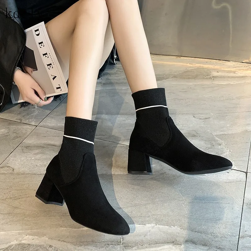 

2019 Hot New Women Boots Autumn/winter European and American Ankle Boots with Pointed Toes, Thick Heels and High Heels SHOE size 35-39