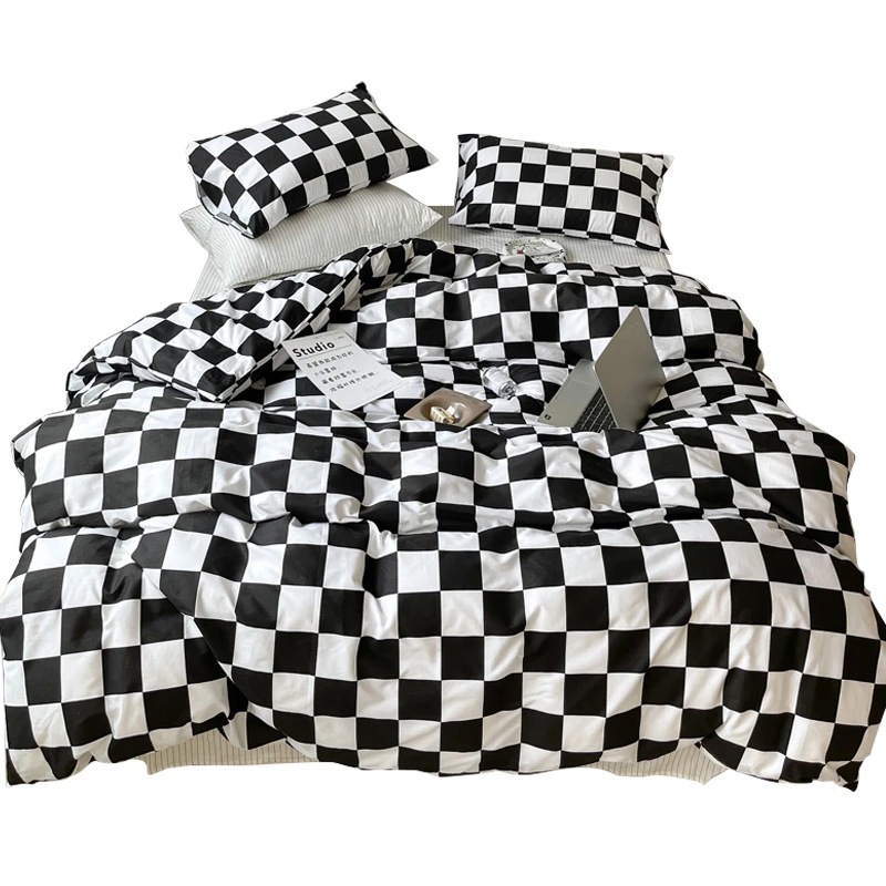 Nordic Style Black and White Plaid Cotton Bed Four Piece Cotton Quilt Cover  Bed Sheet Student Dormitory Three Piece Set|Blankets| - AliExpress