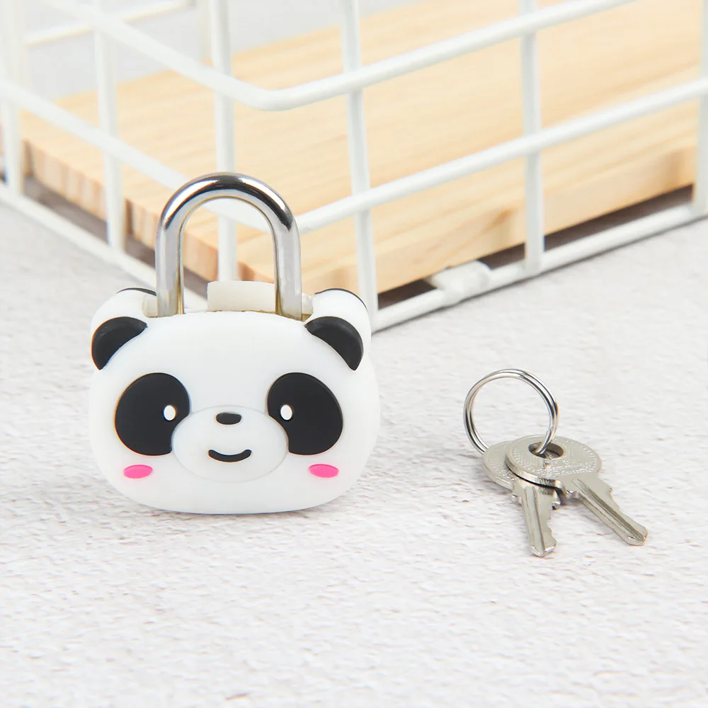 Best 1 pc Mini Cartoon Handbag Lock Padlock Panda Shaped with Key Suitcase Lock Handbag Drawer Handles Zipper Bag Backpack Locks