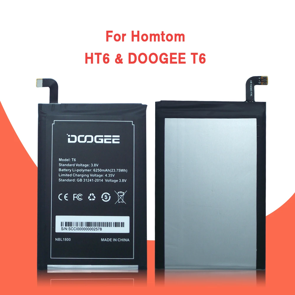 Аккумулятор Homtom HT6 6250 мАч Новые запасные аккумуляторы для телефона и DOOGEE T6 |