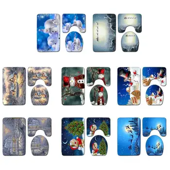 

Snowman Bath Mat Set Non-slip Bathroom Rugs Water Absorption Christmas Doormat Bathroom Decoration Carpet Home Toilet Decor F5T9