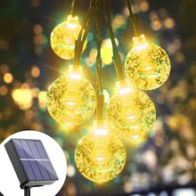 Guirlande solaire à 100led, Globe lumineux en cristal, 8 Modes d'éclairage, imperméable, luminaire décoratif d'extérieur, idéal pour un Patio, un jardin ou une fête