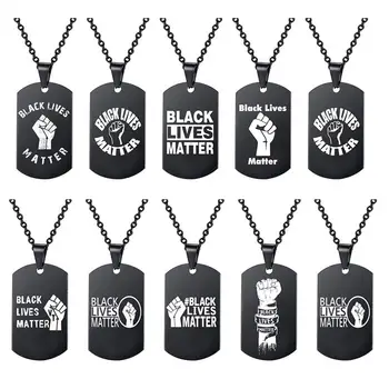 

10pcs Black Lives Matter Necklace Pendant Necklace Stainless Steel Neck Chain Jewelry Gift (Mixed Pattern)