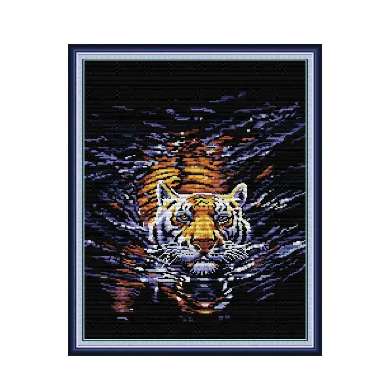 Набор для вышивки крестом Tiger in water 2 aida 14ct 11ct холсты стежков с принтом вышивка