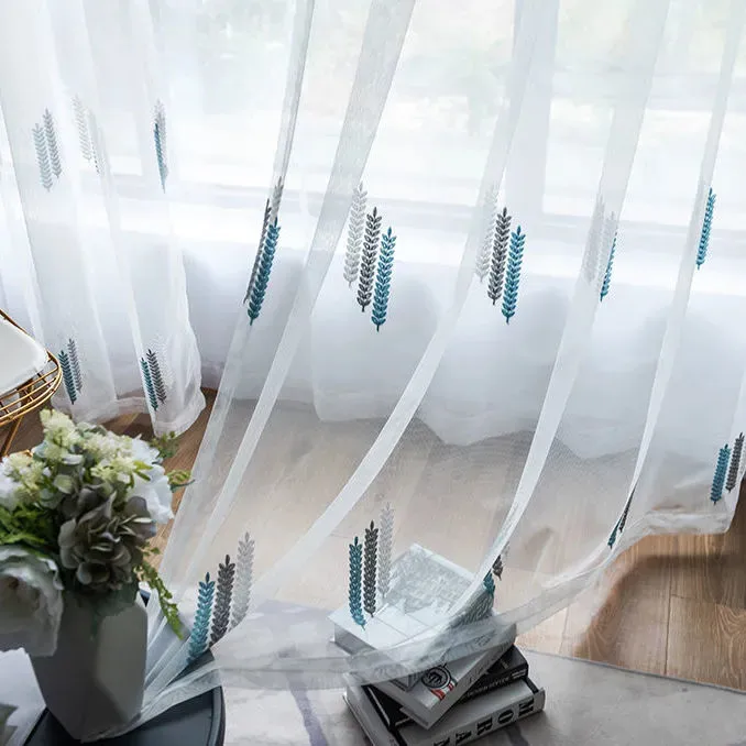2022 Embroidered Tulle Curtains for Bedroom Voile Curtain Pastoral Sheer Curtain for Living Room Balcony Window Gauze