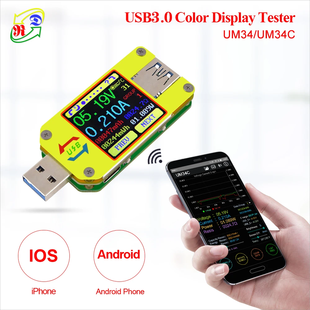 Rd Um34 Um34c For App Usb 3 0 Type C Dc Voltmeter Ammeter Voltage Current Meter Battery Charge Measure Cable Resistance Tester Voltage Meters Aliexpress