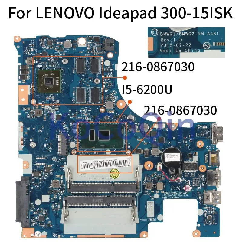 

For LENOVO Ideapad 300-15ISK I5-6200U R5 M330 2G Notebook Mainboard NM-A481 5B20K38212 SR2EY 216-0867030 DDR3 Laptop Motherboard
