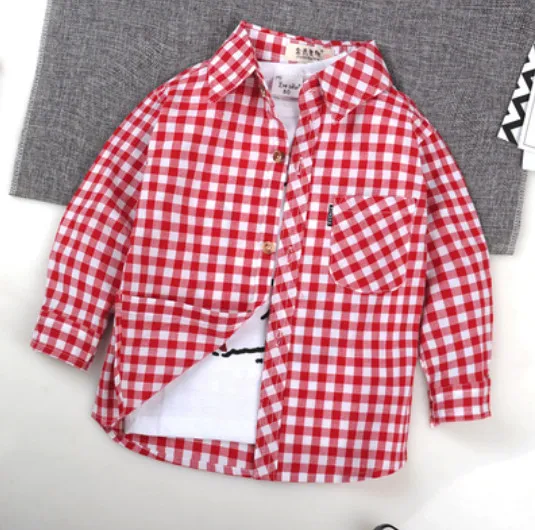 Only shirt Лидер продаж, рубашки для маленьких мальчиков коллекция года, модные хлопковые топы для мальчиков и девочек, одежда на весну-осень, Клетчатая блузка рубашка для детей, От 1 до 10 лет - Цвет: Only shirt