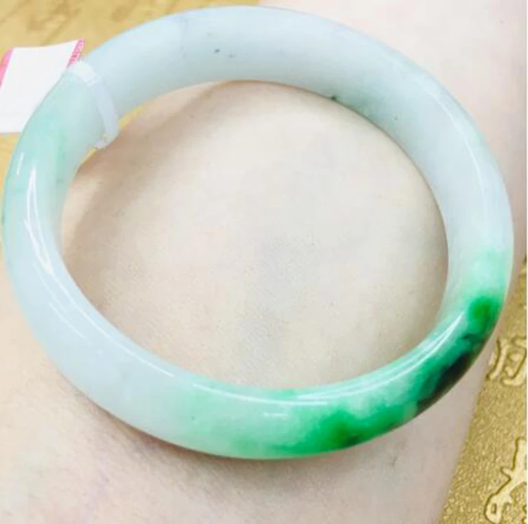 Send A certificate natural Jadeite bracelets carved light color+ dark green 54-61mm female jade bracelet jewelry gifts