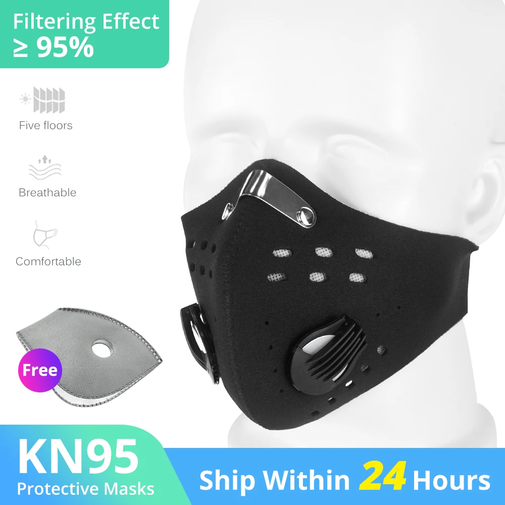 

Dust masks Filter Bicycle PM 2.5 Activated Carbon Breathing Valve Masks With 2 Filter Cycling Face Masks KN95 Anti-Pollution