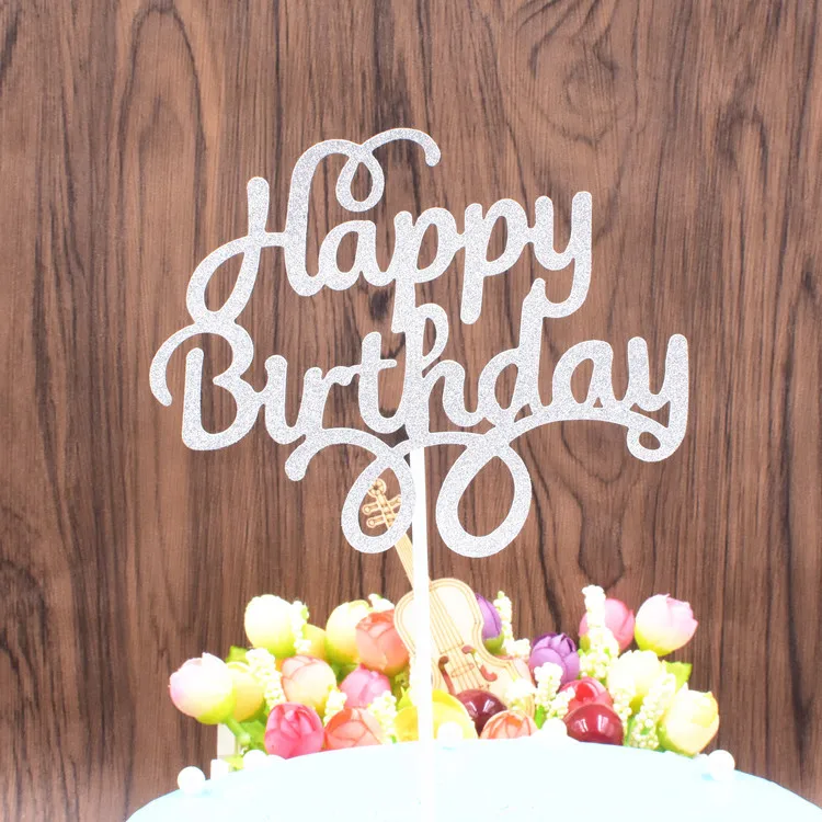 5 шт. топперы для торта бумажные блестки с днем рождения баннер для кекса Топпер обертка для выпечки чашки День рождения Свадебные украшения - Цвет: Slivery 1pc