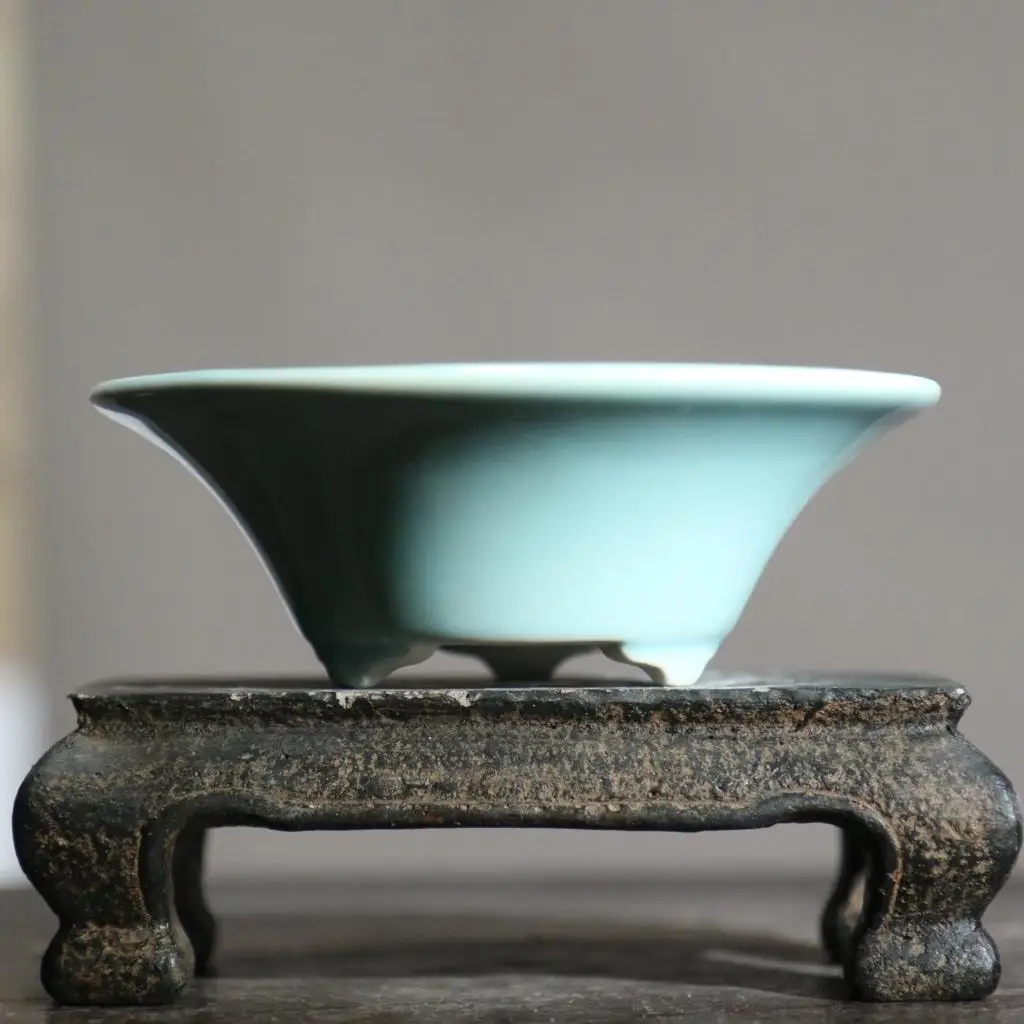 Handmade Round Ceramic Flower Pots Retro Solid Color Bonsai Pots