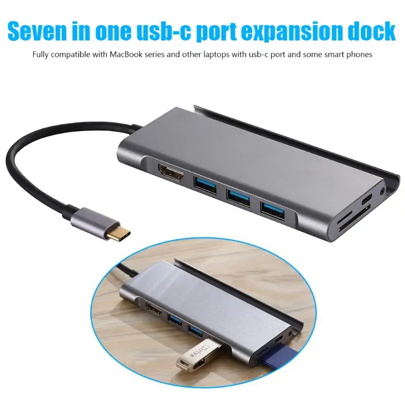 7-в-1 Тип C концентратор USB-C для 3xUSB3. 0+ HDMI+ TF слот+ PD Мощность 7 Порты ноутбук адаптер переменного тока компьютера Тетрадь док-станции сплиттер