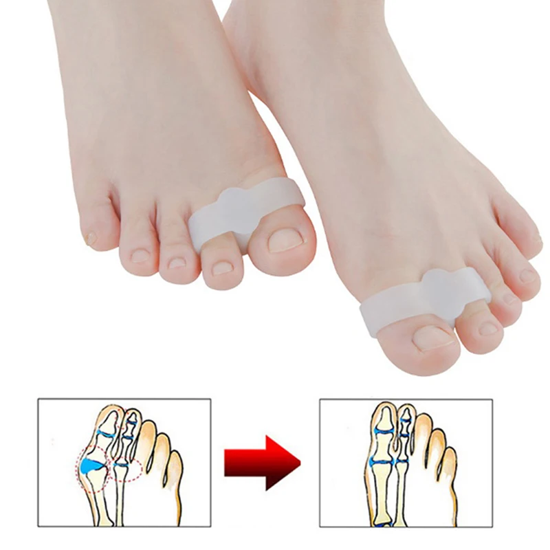 

2pcs Foot Fingers Protector Corrector Pedicure Silicone Gel Big Toe Two Hole Thumb Valgus Toe Separator Foot Care Tool