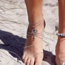 Аксессуары в европейском и американском стиле, Ретро Национальный Ветер, бирюзовая Капля воды, пляжный ножной браслет, женские Украшения для ног