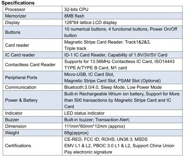 PCI EMV Android Bluetooth терминал Mpos считыватель карт NFC+ чип+ MSR трек 1 2 3 Многофункциональный аппарат VISA mastercard для оплаты 711