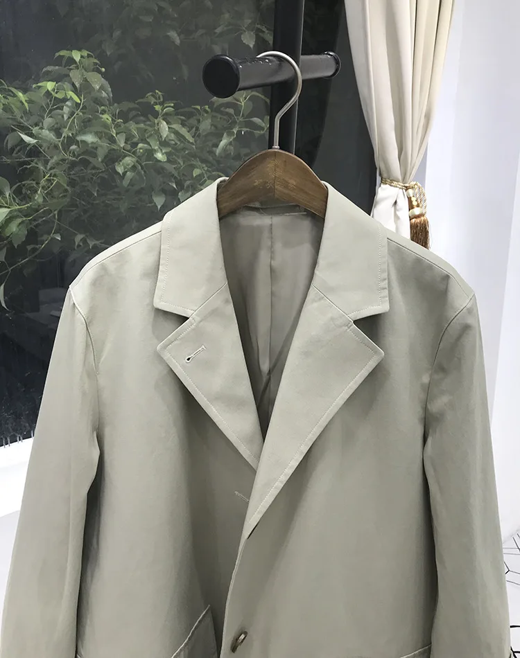 Women Trench Light Gray Green Cotton Straight Trench Coat