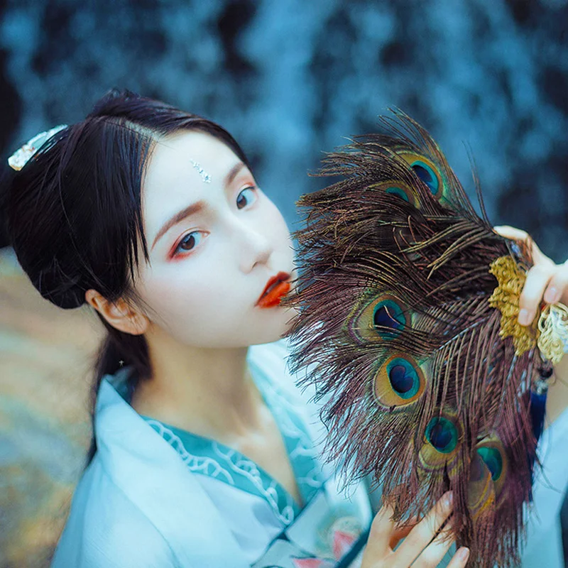 Peacock Feather Fan Open Screen Phoenix Hand-held Accessories, Female Chinese Style Costume Shooting Photo Fan, Home Decorations