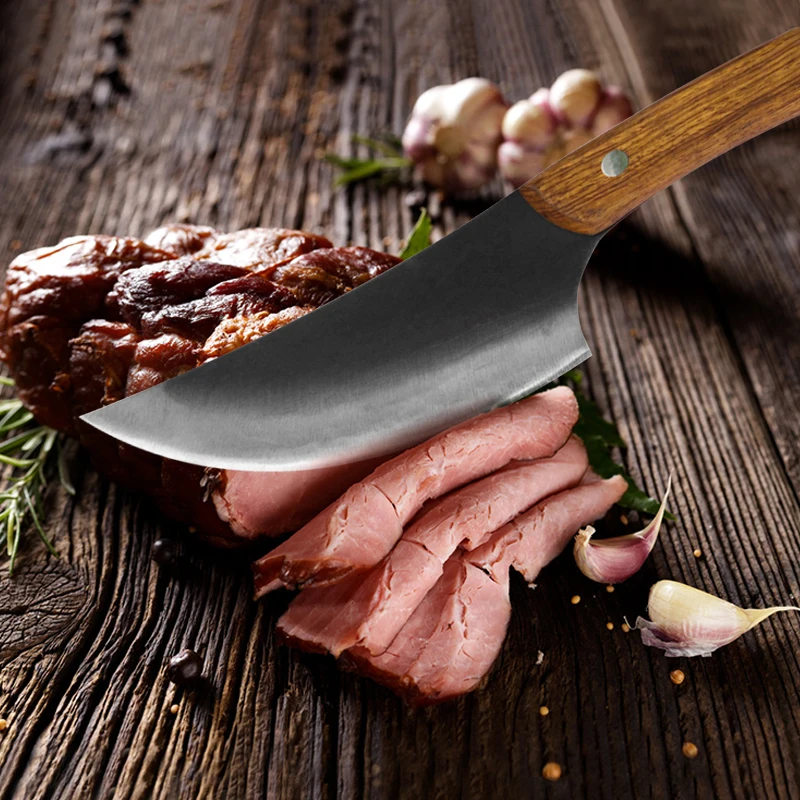 Кухонный нож ручной работы для мяса обвалки с деревянной ручкой из углеродистой