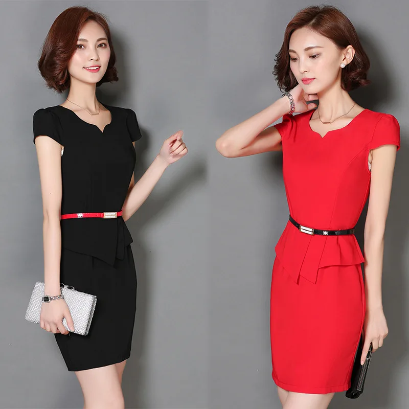 

2019 Summer New Style Korean-style Business Short Sleeve Ol Elegant Large Size Dress Slim Fit Sheath Dress