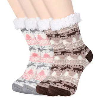 

Keep Warm Mid Tube Socks Acrylic Polyester Christmas Print Winter Floor Sock for Women Anti-slip 1Pair Nice Gift