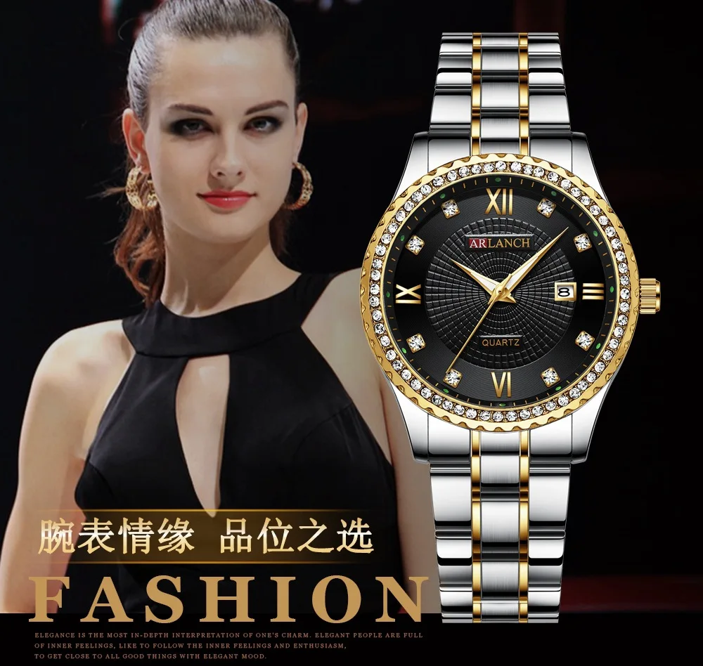 ARLANCH New Style Romantic Diamond Luxury Women's Wristwatches Week Calendar Stainless Steel Waterproof Students Quartz Watches