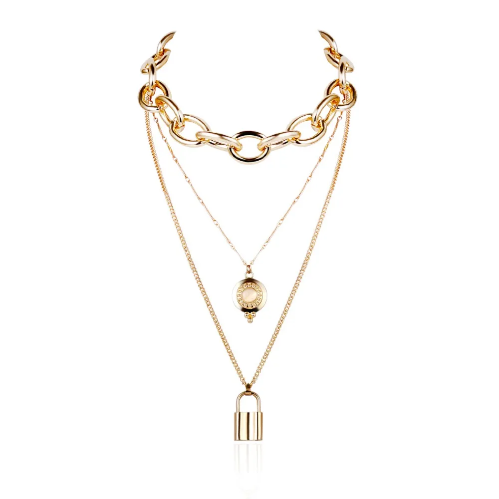 HUANZHI панк Lover's кулон замок колье ожерелье ключица Золотая толстая цепь Кристалл из опала длинное ожерелье s для женщин Подарки