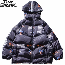 Куртка с капюшоном в стиле хип-хоп, парка с графическим принтом, уличная одежда, мужская ветровка с капюшоном, Harajuku, зимняя стеганая куртка, пальто, теплая верхняя одежда