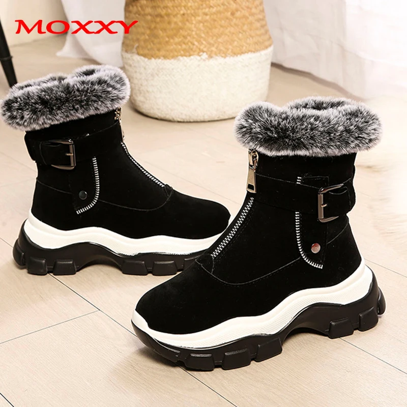 Black Новые модные женские зимние кроссовки с мехом, высокие кроссовки на платформе, женские зимние ботинки, повседневная женская обувь - Цвет: Black