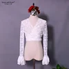 7yearsoldlilgirl 2025 New Flamenco Open Front Lace cross Top Long - Sleeved Flared Top EUU15