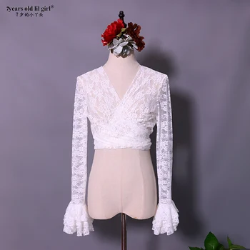 7yearsoldlilgirl 2025 New Flamenco Open Front Lace cross Top Long - Sleeved Flared Top EUU15