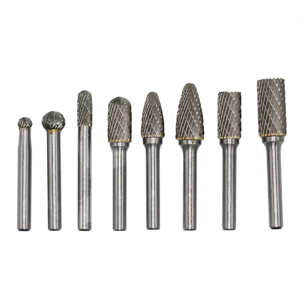 8 Pcs Drilling Rotary Burr Set Metalworking Carbide Steel Carving Double Cut Polishing Milling Cutter Engraving Woodworking