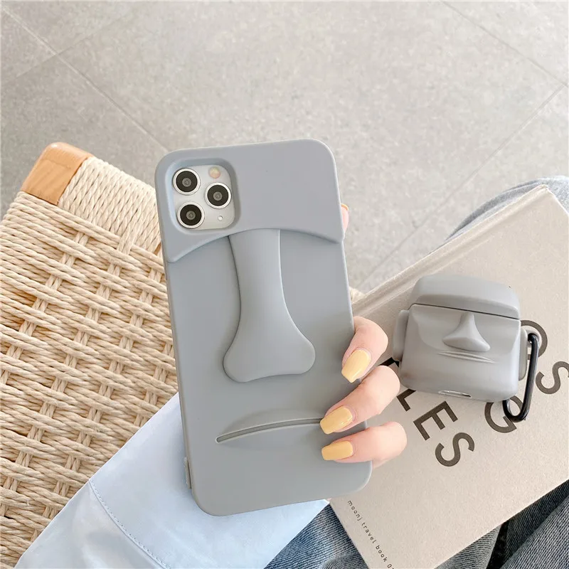 Luxury Retro Moai Statue 3D Phone Case For Apple Case For Iphone 12 11 Pro Max Xr Xs 7 8 Plus 12 Mini 7Plus Case Cute Soft Cover