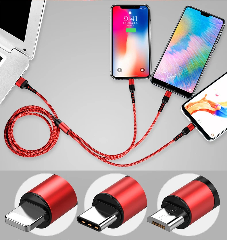 5A 3 in 1 USB Cable for iPhone Charger Fast Charging Micro USB Type C Cable for Huawei Samsung Xiaomi Lightning Cord