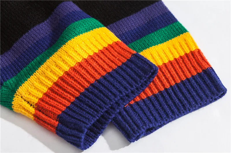 Rainbow Stripe Pullovers Men Sweater 2019 New Winter Autumn Letter Embroidery O-neck Korean Style Men Warm Sweater Sweatshirts Rainbow Stripe Pullovers Men Sweater 2019 New Winter Autumn Letter Embroidery O-neck Korean Style Men Warm Sweater Sweatshirts